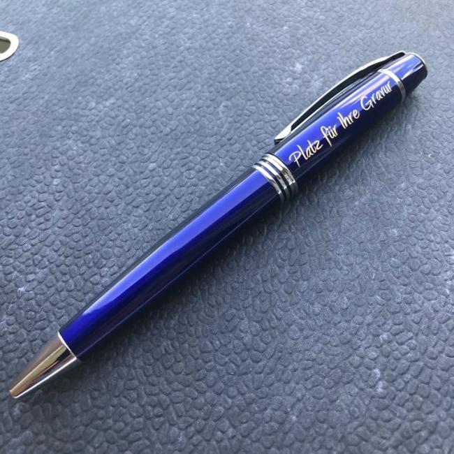Blauer Kugelschreiber mit Gravur veredeln