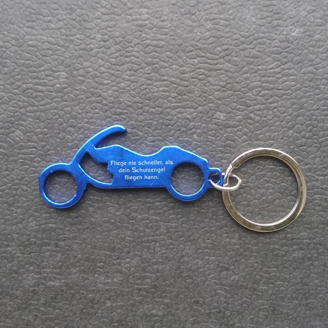 Flaschen�ffner Motorrad Schl�sselanh�nger - blau - mit individueller Gravur