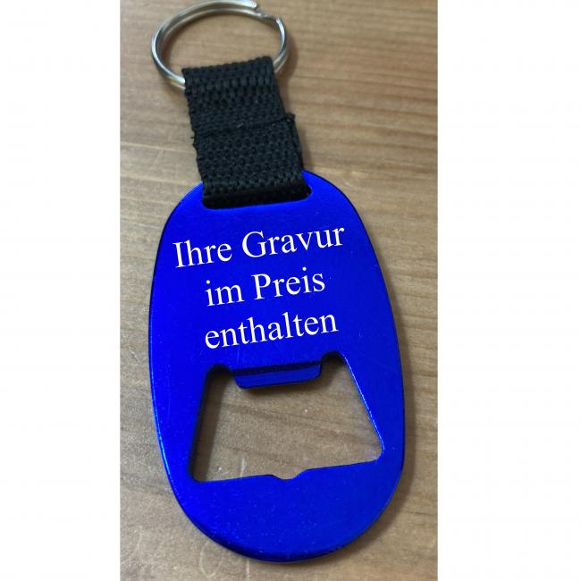 Flaschen�ffner Schl�sselanh�nger aus Alu mit GRAVUR blau