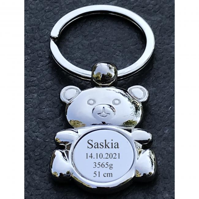 Geschenk zur Taufe oder Geburt - Schl�sselanh�nger Teddy B�rchen mit Gravur