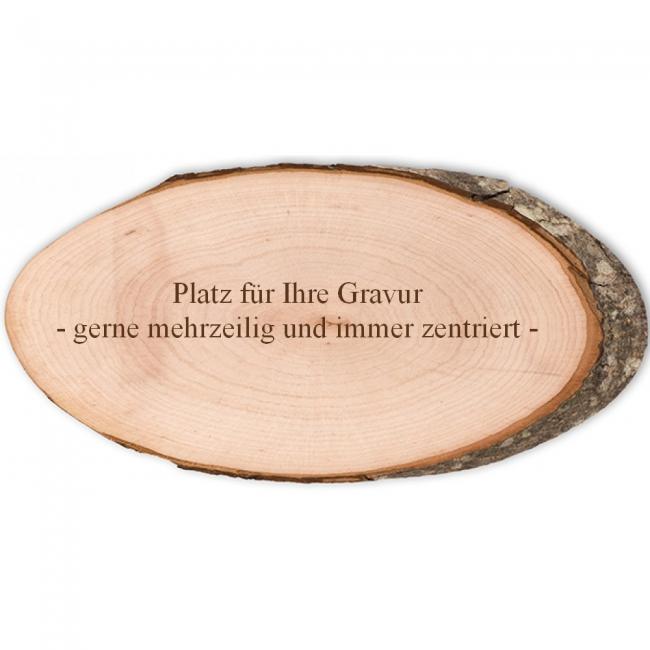 Holzbrett oval - naturbelassen mit Rinde - Baumscheibe mit Holz-GRAVUR personalisieren