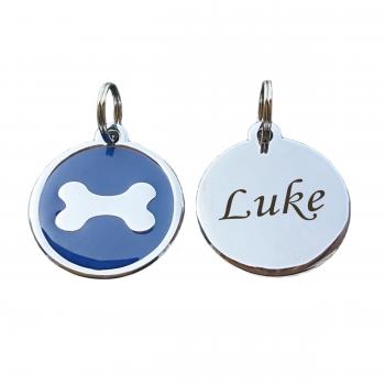 individuell angefertigte blaue Hundemarke mit Knochen M