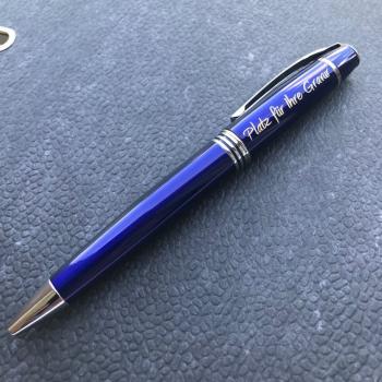 Kugelschreiber Kuli in metallic blau mit Wunsch Gravur 