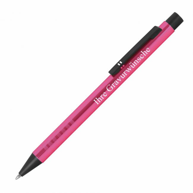 KUGELSCHREIBER Alu geriffelt pink mit Gravur, personalisierter Kugelschreiber