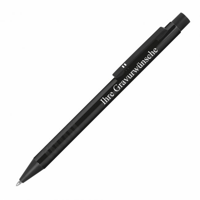 KUGELSCHREIBER Alu geriffelt schwarz mit Gravur, personalisierter Kugelschreiber