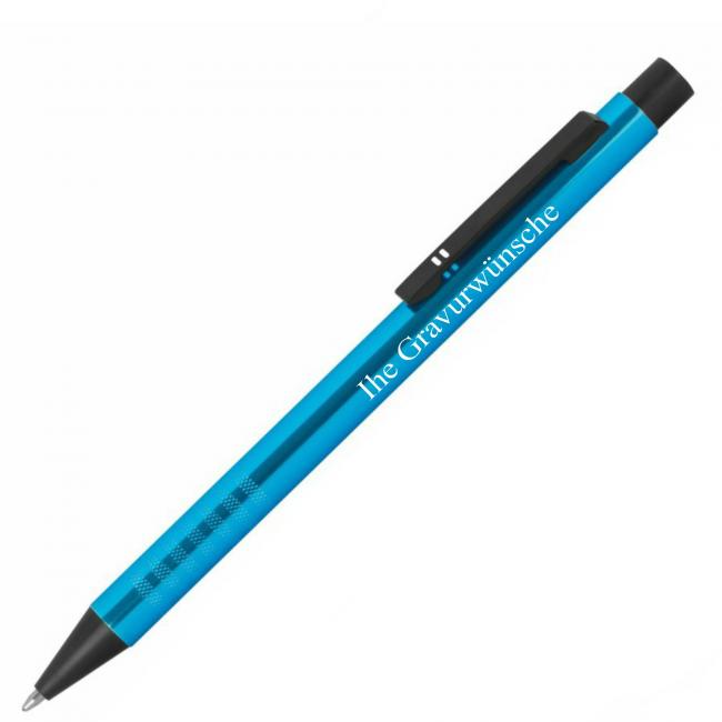 KUGELSCHREIBER Alu geriffelt t�rkis mit Gravur, personalisierter Kugelschreiber