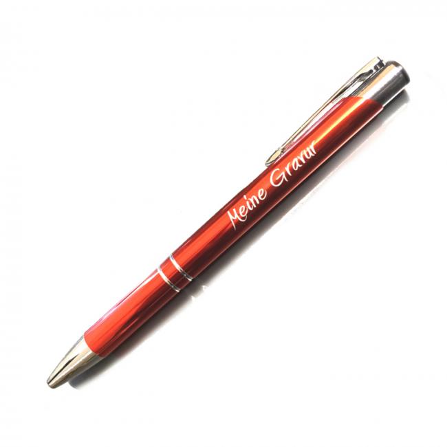 Farbe orange Kugelschreiber aus Metall mit Gravur
