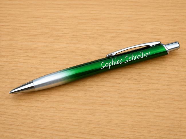 Kugelschreiber Svenja in Ombre gr�n und silber mit Wunschtext