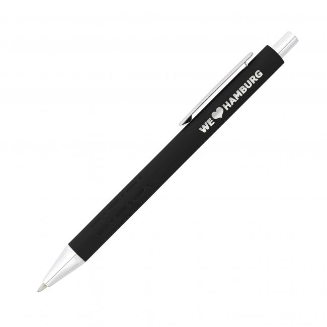 Kugelschreiber mit Gravur, schwarz softtouch