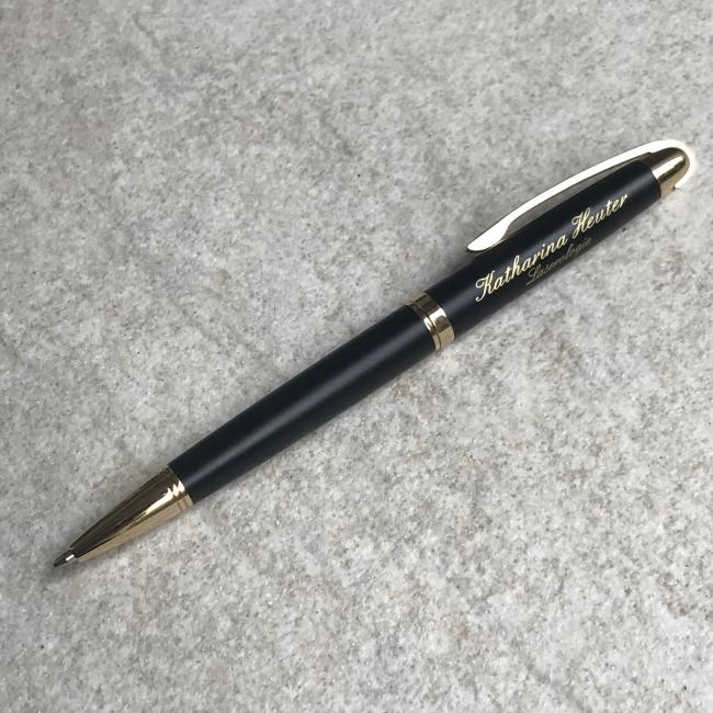 Kuli schwarz gold mit Gravur