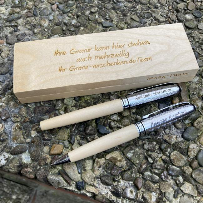 Mark Twain Schreibset aus Holz mit Gravur