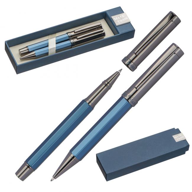 Mark Twain Schreibset aus Metall in blau mit Ihrer Gravur personifizieren
