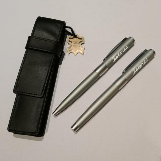 SENATOR Schreibset Rollerball und Drehkugelschreiber mit individueller Gravur im Leder-Etui