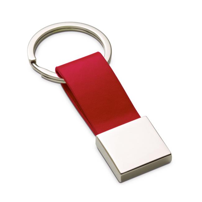 Schl�sselanh�nger. Lederimitation und Metall. Rot, mit Gravur