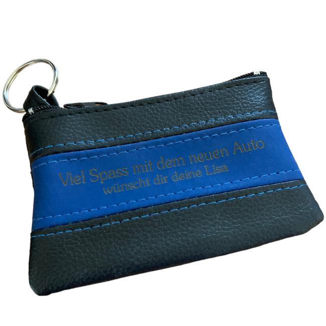 Schl�sseltasche Leder mit Ihrem Text. Blau