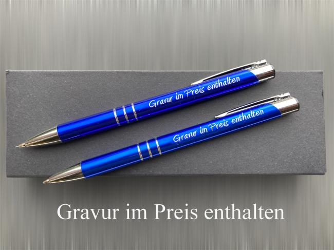 Schreibset Hooksiel blau Kugelschreiber und Bleistift mit Gravur nach Wunsch