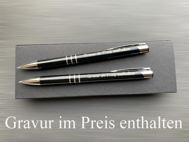 Schreibset Hooksiel schwarz Kugelschreiber und Bleistift mit Wunschtext