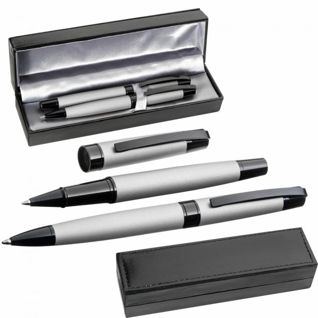 Schreibset aus Drehkugelschreiber und Rollerball mit Gravur