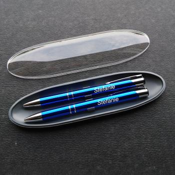 blaues Schreibset Kugelschreiber und Bleistift mit pers�nlicher Gravur