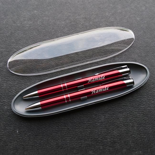Schreibset in rot - Druckkugelschreiber und Druckbleistift mit Geschenk Etui gravieren lassen