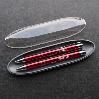 rotes Schreibset Kugelschreiber und Bleistift mit Wunsc